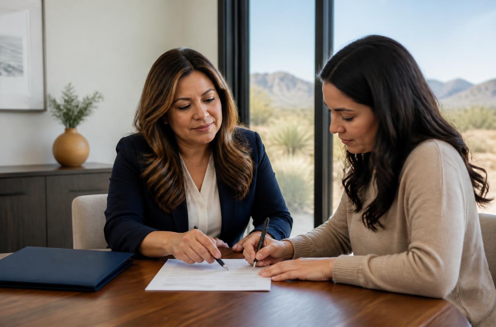 Loan signing agent guiding a borrower through closing documents